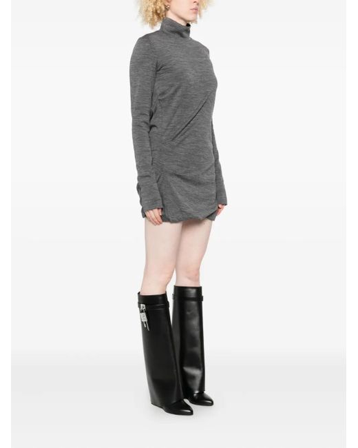 Sportmax Gray Turtleneck Gathered Dress