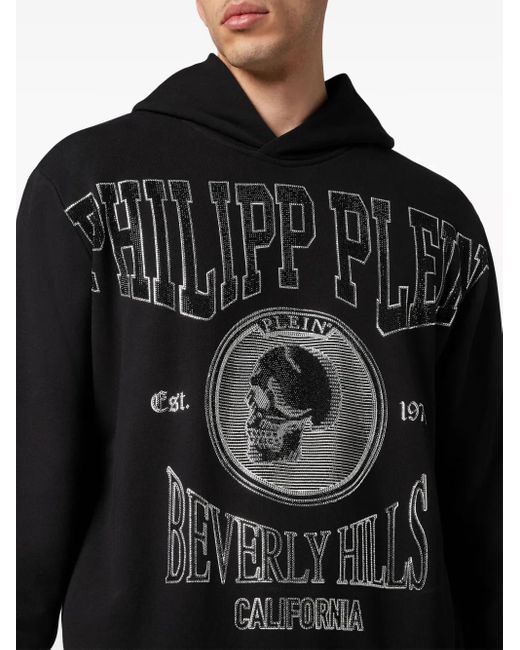 Philipp Plein Black Crystal-Embellished Jersey Hoodie for men