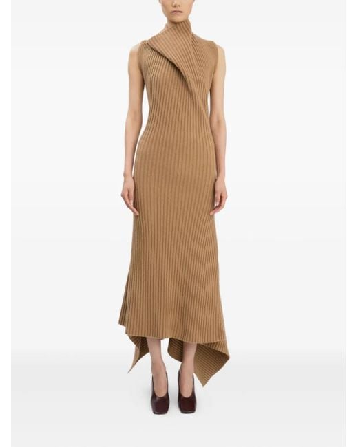 Victoria Beckham Natural Ribbed Draped Midi Dress