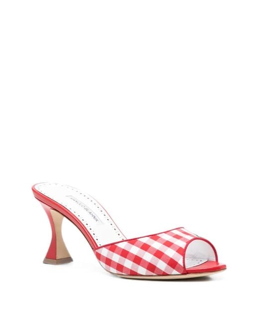 Manolo Blahnik Pink Jadara Gingham Mules
