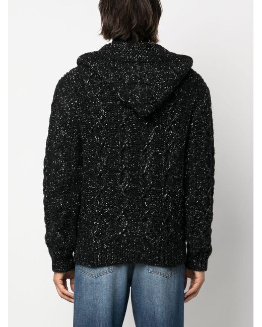 Saint Laurent Black Chunky-knit Hooded Cardigan for men