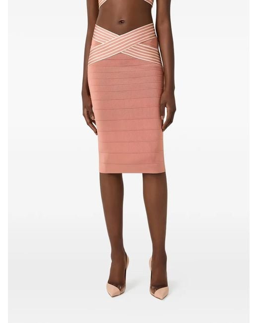 Elisabetta Franchi Pink Striped-Detail Midi Skirt