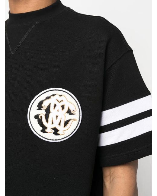 Roberto Cavalli Black Mirror Snake-Patch Piqué T-Shirt for men