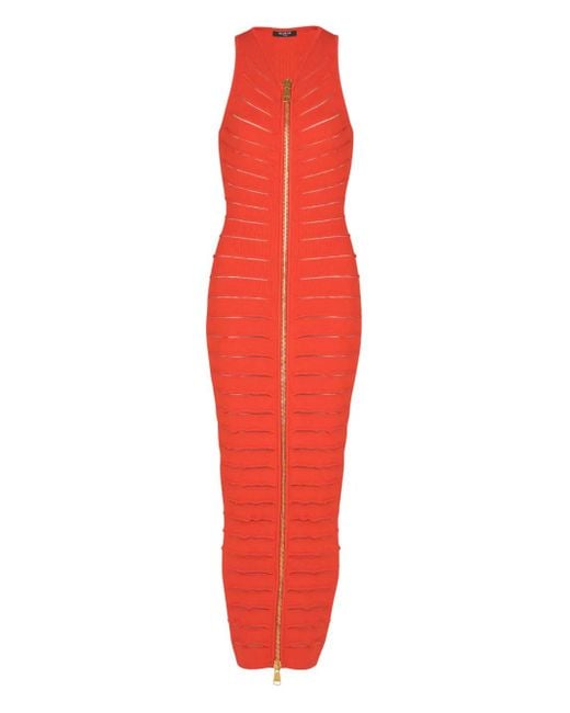 Balmain Red Kleid Mit Reißverschluss