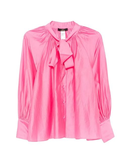 Twinset Pink Pussy-Bow Balloon-Sleeve Blouse