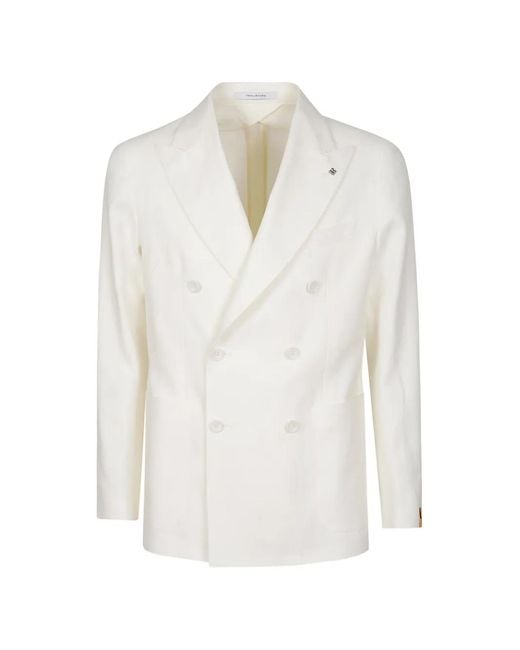 Tagliatore White Blazer En Lin À Boutonnière Croisée for men
