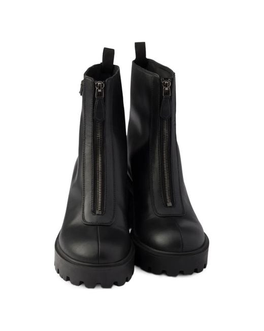 Prada Black Leather Ankle Boots With Zipper