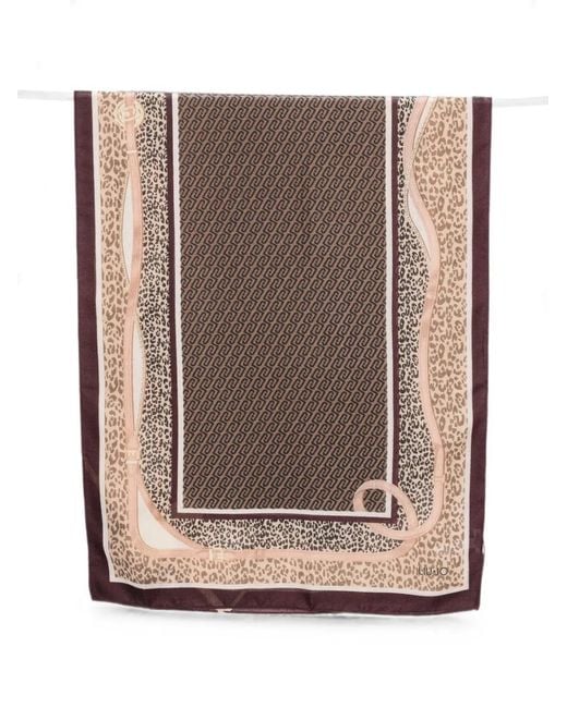 Liu Jo Brown Leopard-Print Monogram-Pattern Scarf