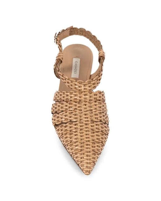 Casadei Brown Avenida Woven Slingback Flat Pumps