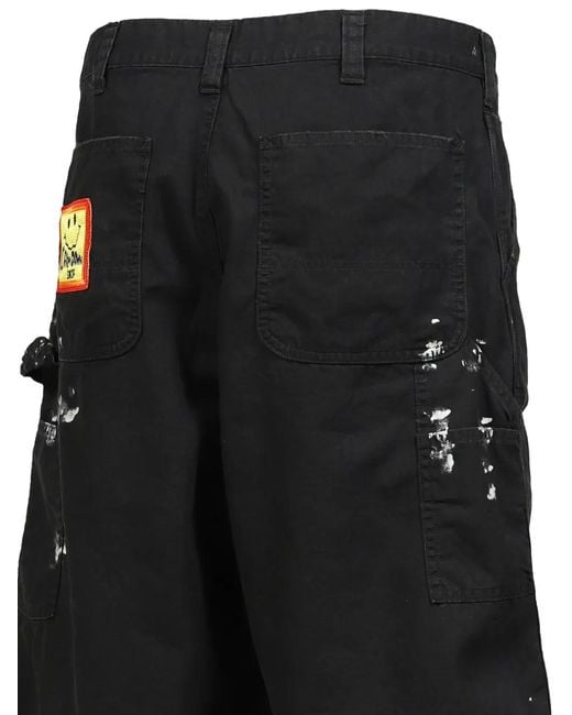 SWJP Black Graphic-Print Double-Knee Shorts for men