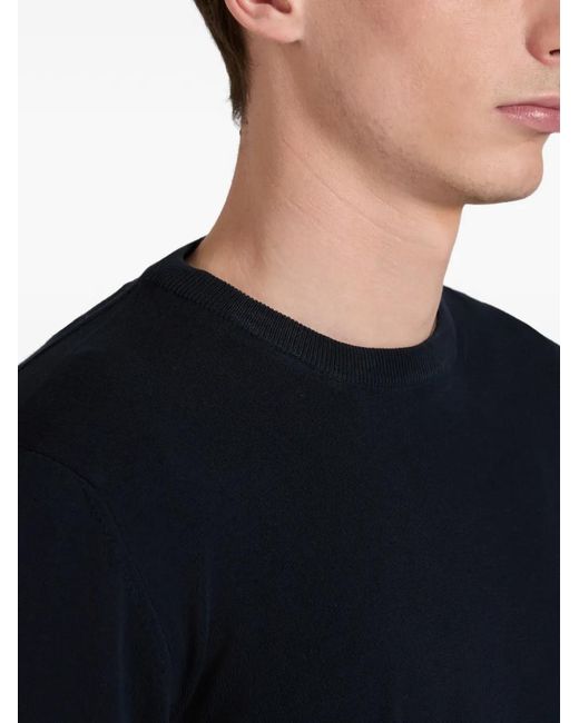 Zanone Blue Ribbed Crew-Neck Sweater for men