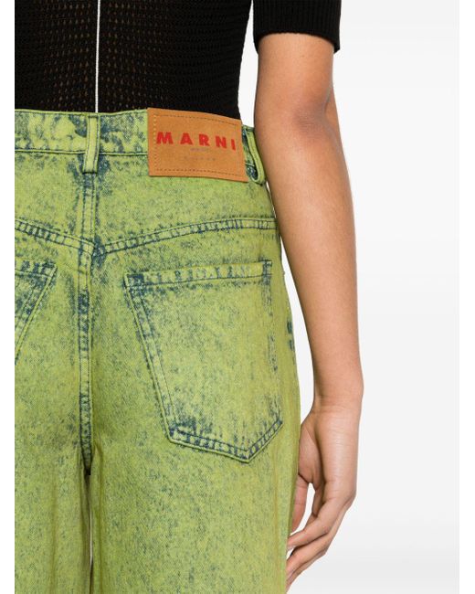 Marni Green Garment-dyed Wide-leg Jeans