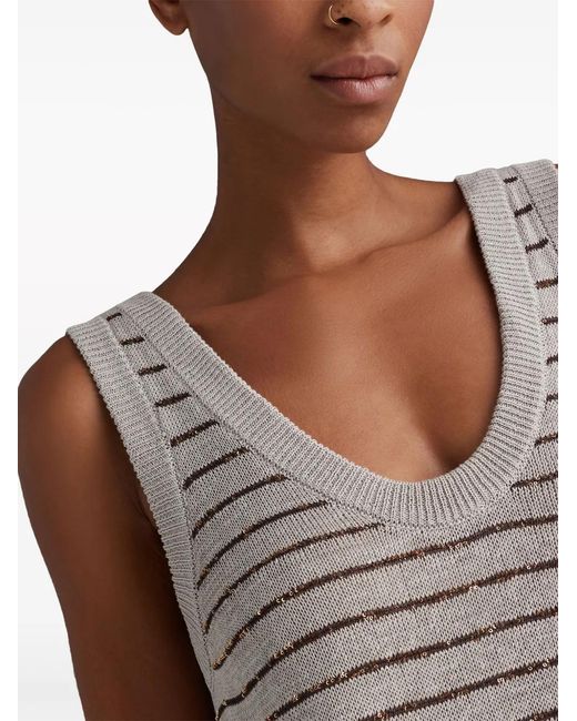 Brunello Cucinelli Gray Striped Cotton Maxi Dress