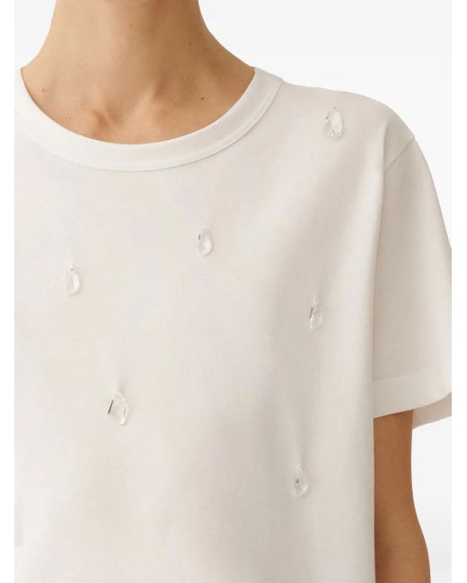Fabiana Filippi White Short-Sleeved Jersey Top With Subtle Embellishments