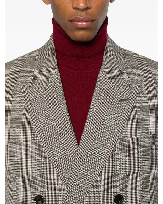 Saint Laurent Gray Double-Breasted Check Jacket for men