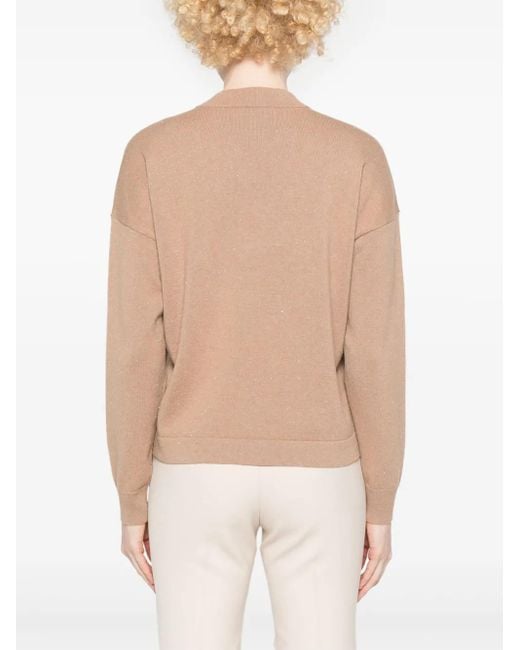 Maglione Girocollo Con Trama Metallizzata di Peserico in Natural