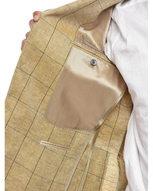 Corneliani Natural Windowpane-Pattern Linen Blazer for men