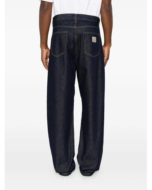Carhartt Blue Landon Logo-Patch Straight-Leg Denim Jeans for men