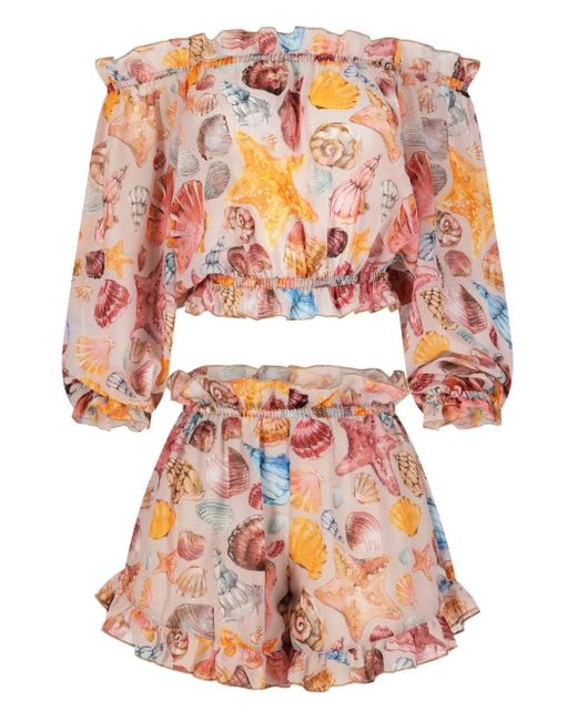 Paramidonna Multicolor Gerüschtes Strand-Set Mit Muschel-Print