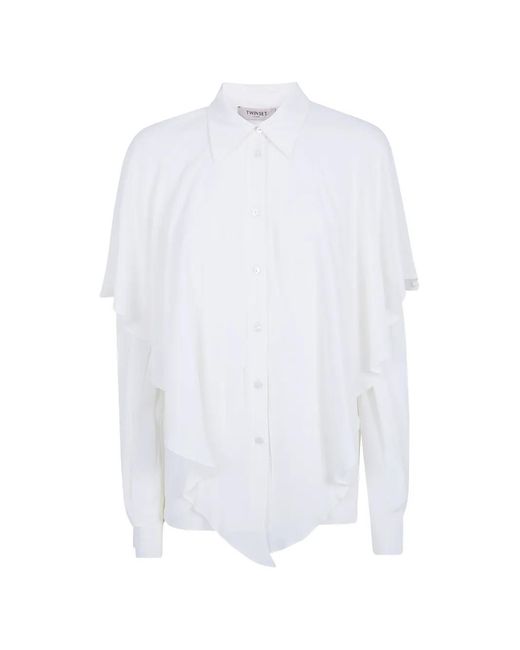 Twinset White Ruffled Long-Sleeve Shirt