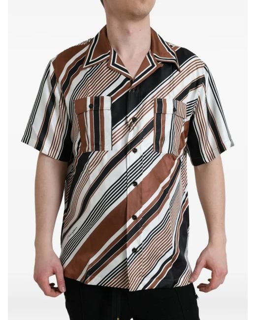 Dolce & Gabbana Black Diagonal-Striped Silk Shirt for men