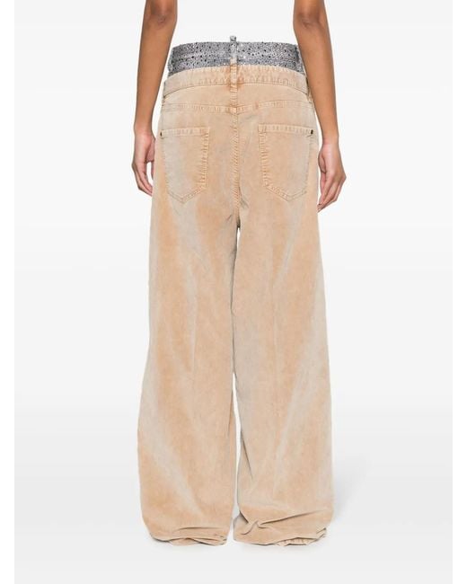 DSquared² Natural Crystal-Embellished Double-Layer Trousers