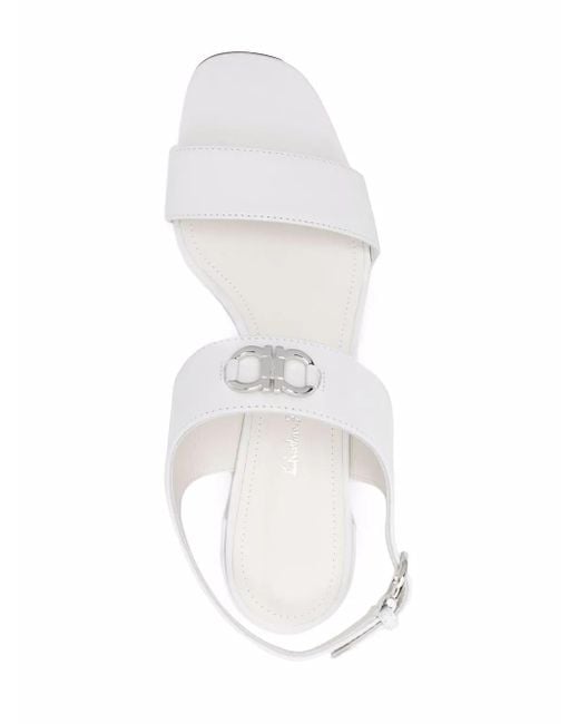 Ferragamo White Gancini Logo-Plaque Sandals