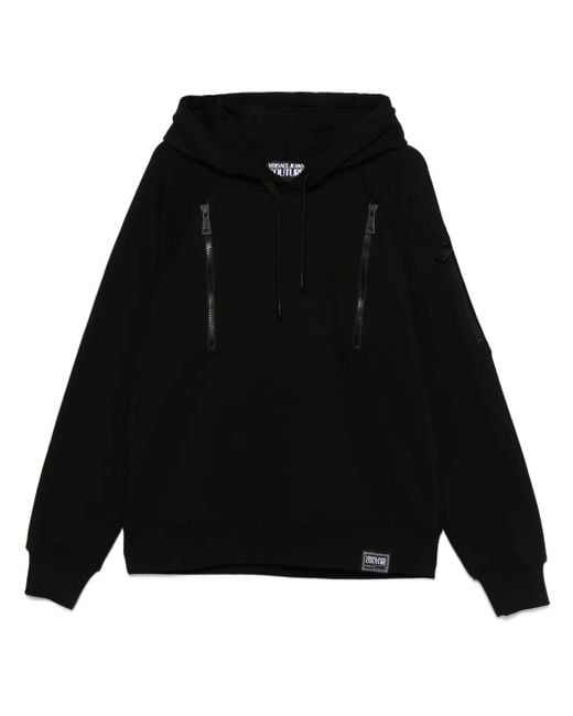 Versace Jeans Couture Black Logo-Patch Hoodie for men