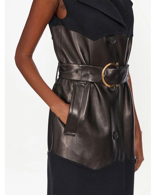 Ferragamo Black Panelled Belted Sleeveless Trench Coat