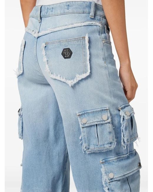 Philipp Plein Blue Wide-Leg Cargo Jeans
