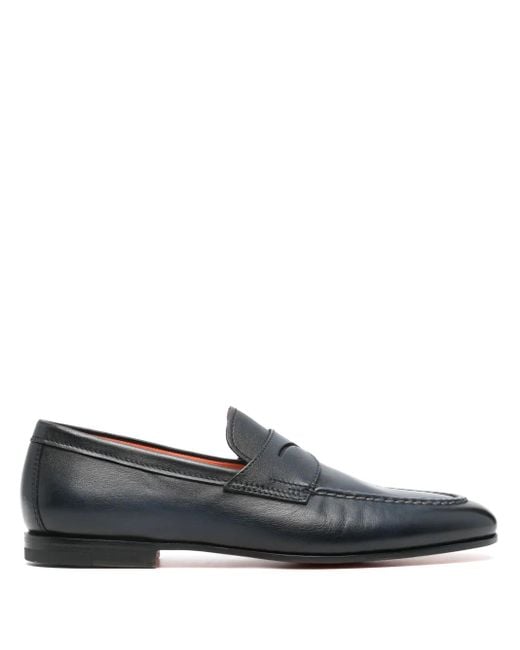 Santoni Gray Penny-Slot Leather Loafers for men