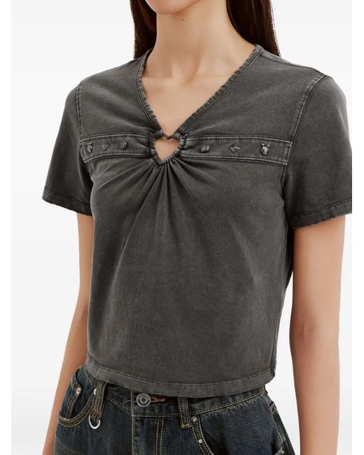 Mini Cream Black Stud-Embellished Heart-Ring Cotton T-Shirt