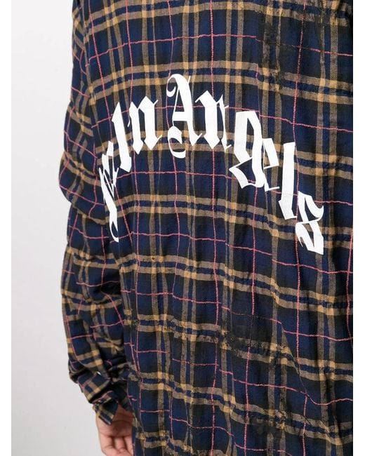 Palm Angels Black Logo-Print Check-Pattern Shirt for men