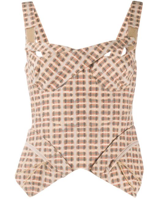 CHARLOTTE KNOWLES Brown Check Print Corset Top