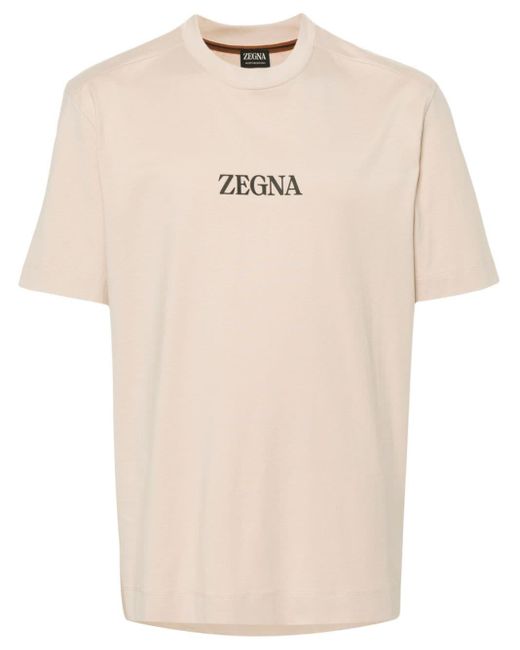Zegna T-Shirt mit gummiertem Logo in Natural für Herren