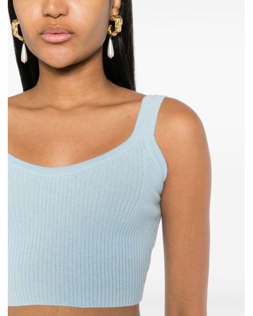 Ermanno Scervino Blue Knitted Cashmere Crop Top