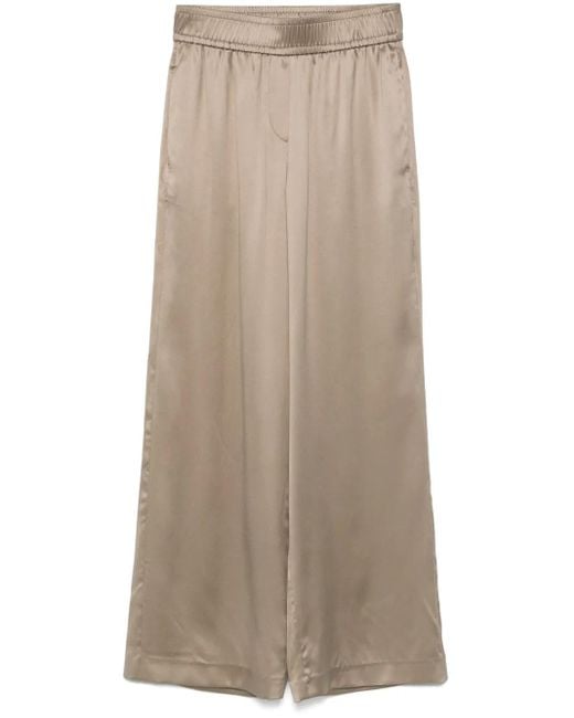 Brunello Cucinelli Natural Silk Wide-Leg Trousers