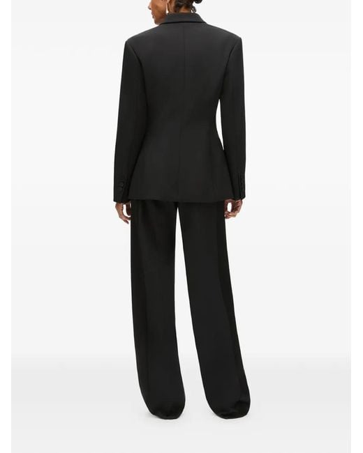Another Tomorrow Black Double-Breasted Satin-Lapel Jacket