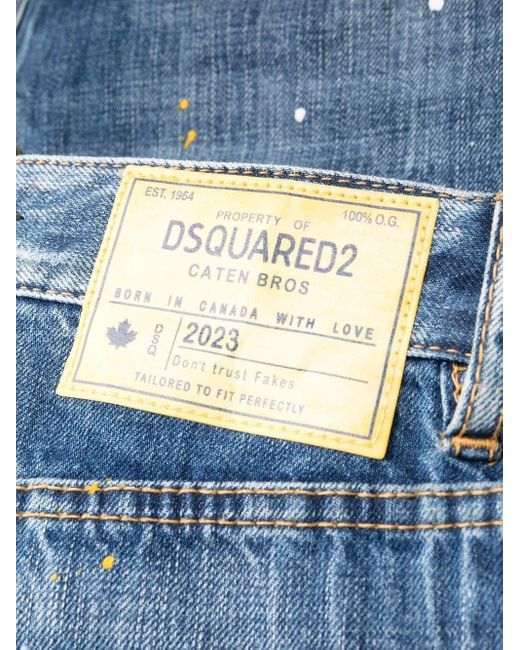 DSquared² Distressed Patchwork Cropped Jeans in het Blue
