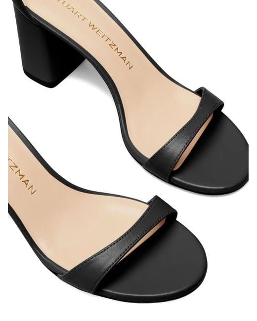Stuart Weitzman Black Round-Toe Leather Heeled Pumps