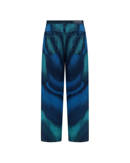 Alberta Ferretti Blue Wavy-Pattern Jeans