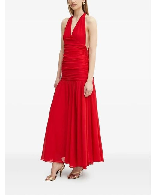 Bardot Gedrapeerde Halterjurk in het Red