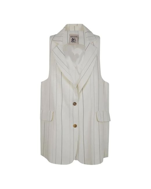 Semicouture White Striped Button Waistcoat
