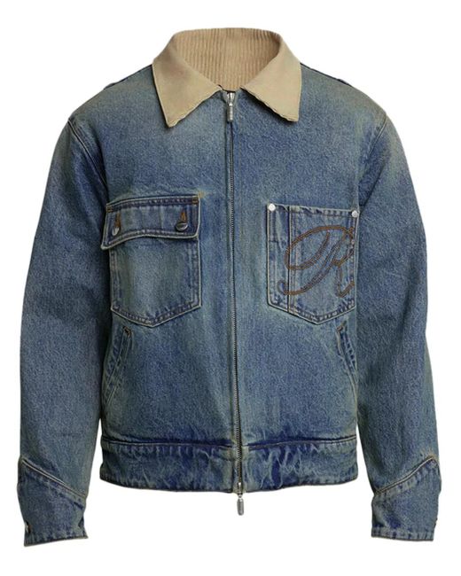 Rhude Blue Western-Style Zip-Up Denim Jacket for men