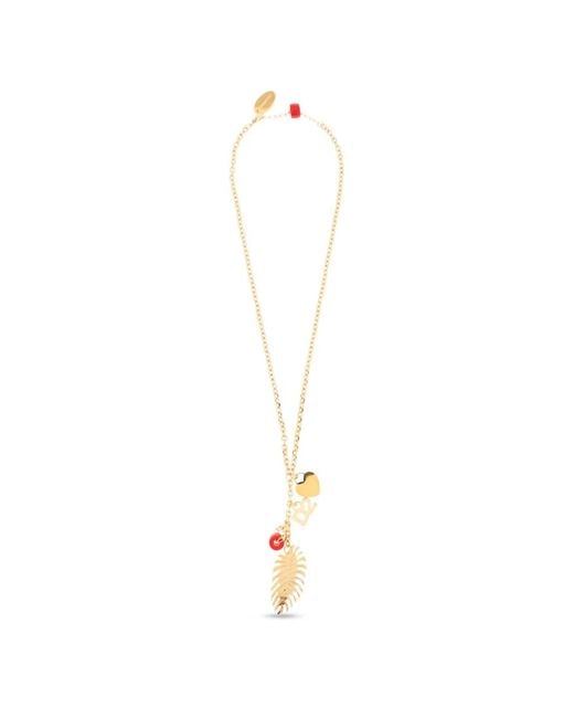 DSquared² White Charm-Detail Leaf-Pendant Necklace for men