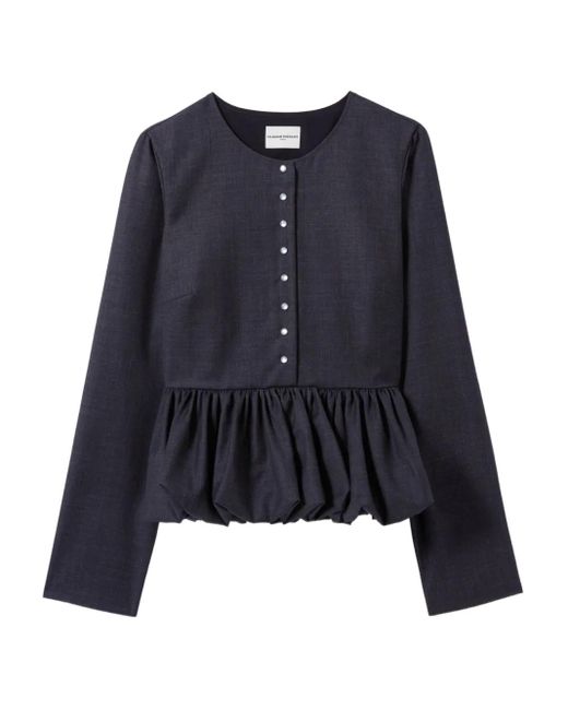 Claudie Pierlot Blue Bubble-Hem Buttoned Top