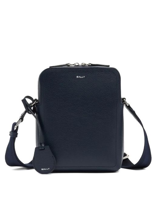 Bally Blue Grained-Leather Messenger Bag for men