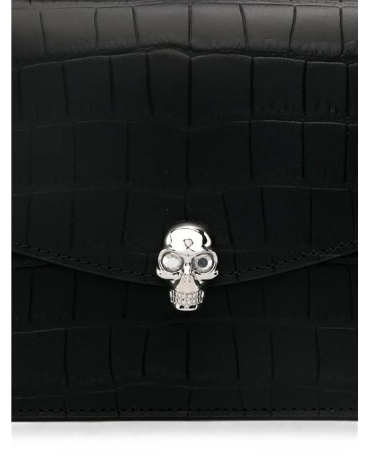 McQueen White Skull Croc-Effect Leather Cross Body Bag