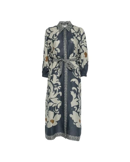 Luisa Cerano Blue Floral-Print Ramie Dress