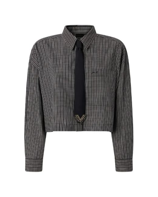 Pinko Gray Check-Pattern Cropped Shirt